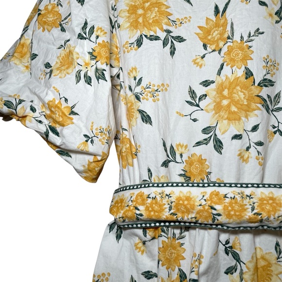 Joie Tiered Puff Sleeve Floral Yellow and White Dress with Belt 8 - Picture 10 of 14